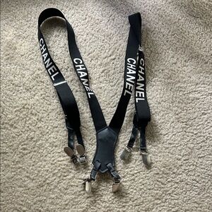 CHANEL Black and White Logo Suspenders